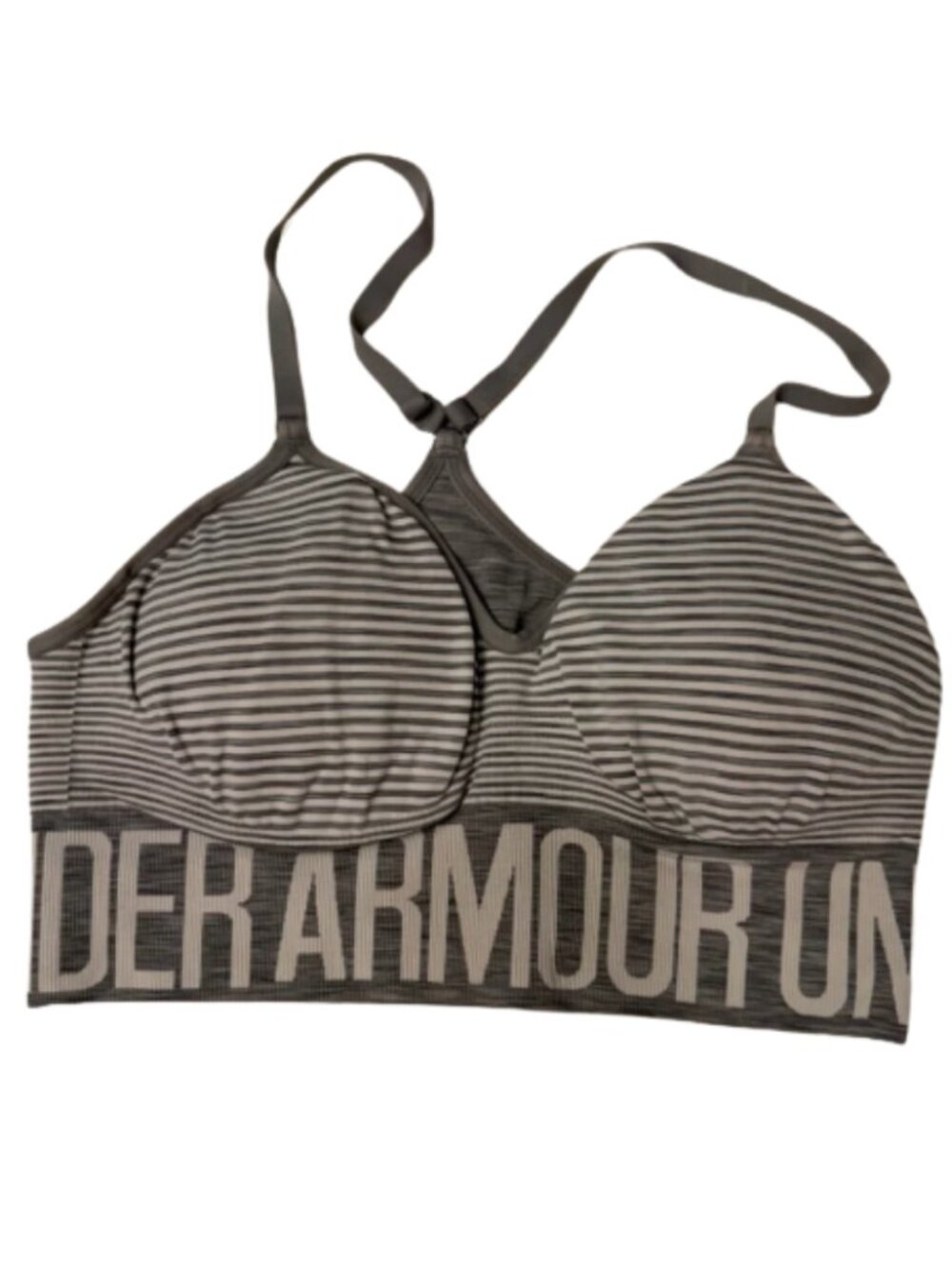 Under Armour Gray and White Striped Sports Bra‎ Women XS Bralette Adjustable Gym